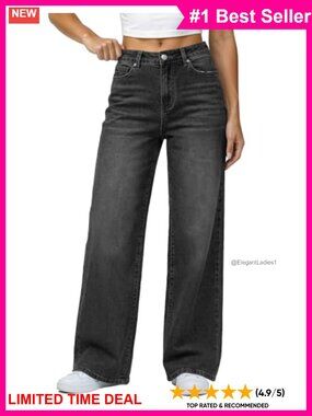 Wide Leg Jeans High Waisted Stretchy Denim Pants 90s Baggy
